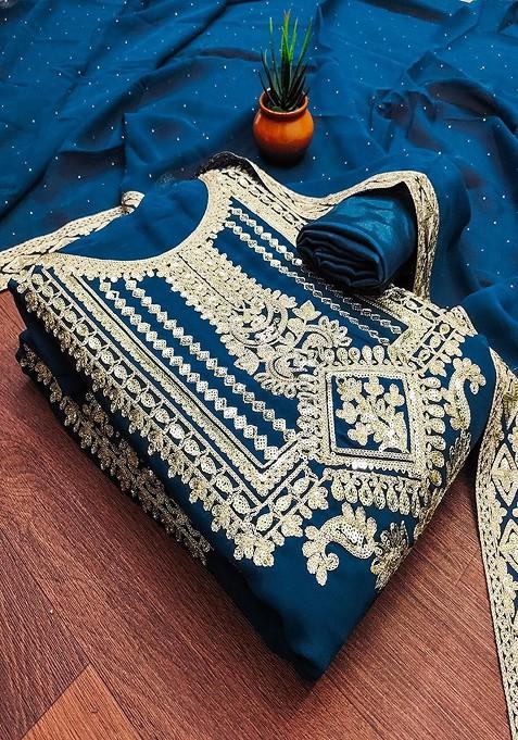 Blue Embroidered Cotton Kurta Set