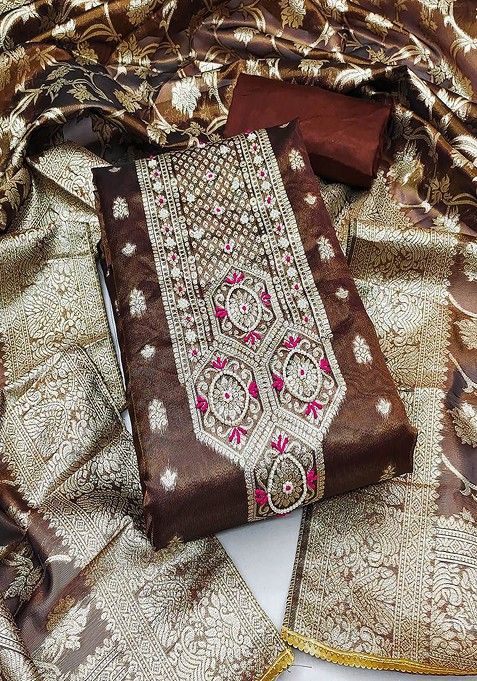 Coffee Brown Embroidered Cotton Kurta Set