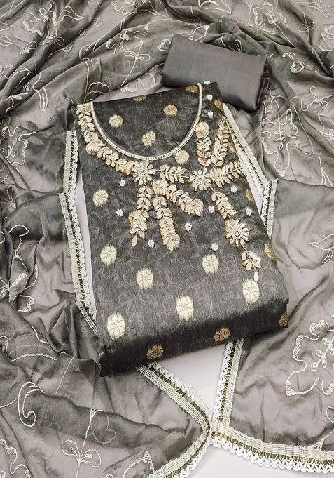 Grey Embroidered Cotton Kurta Set