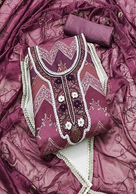 Lavender Embroidered Cotton Kurta Set