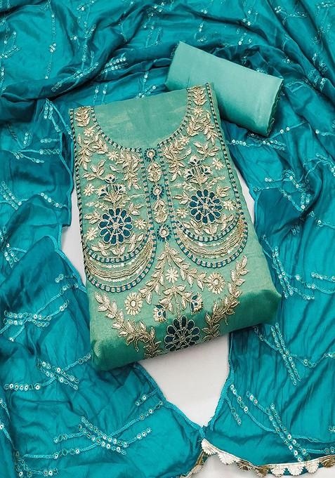 Blue Embroidered Cotton Kurta Set