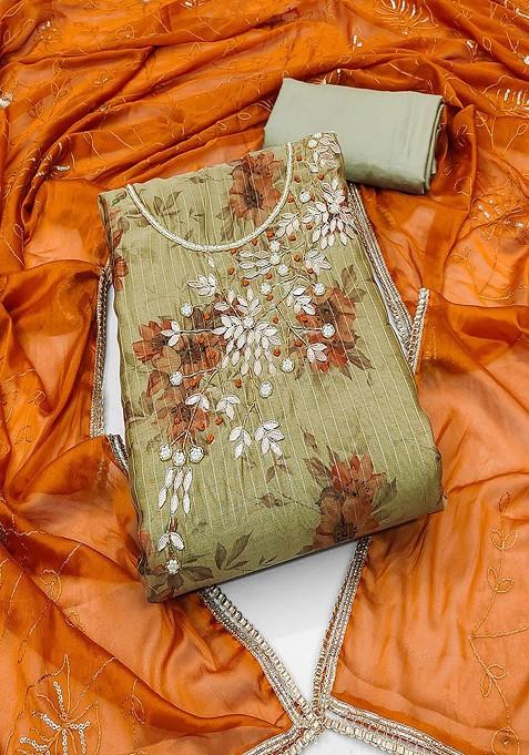 Green Cotton Kurta Set With Embroidered Pocket And Collar