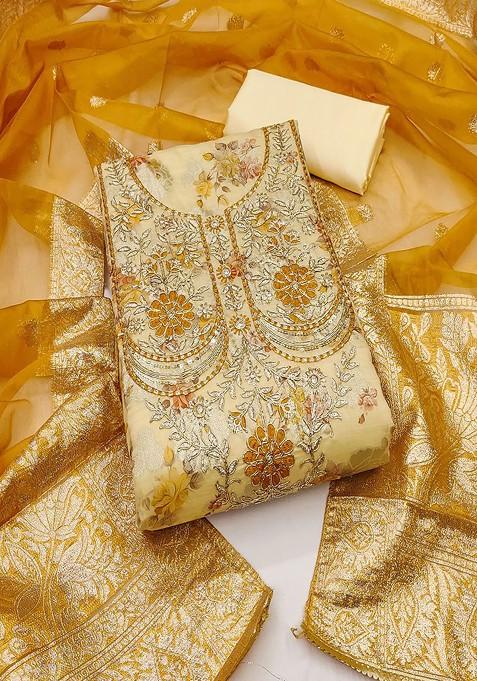 Yellow Embroidered Cotton Kurta Set