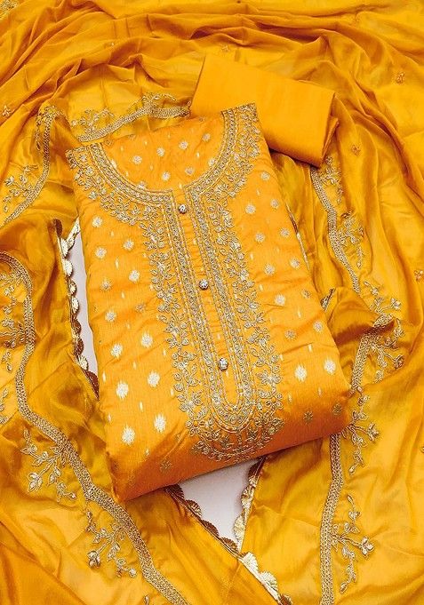 Mustard Yellow Embroidered Cotton Kurta Set