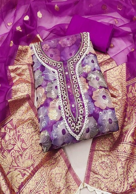 Violet Embroidered Cotton Kurta Set