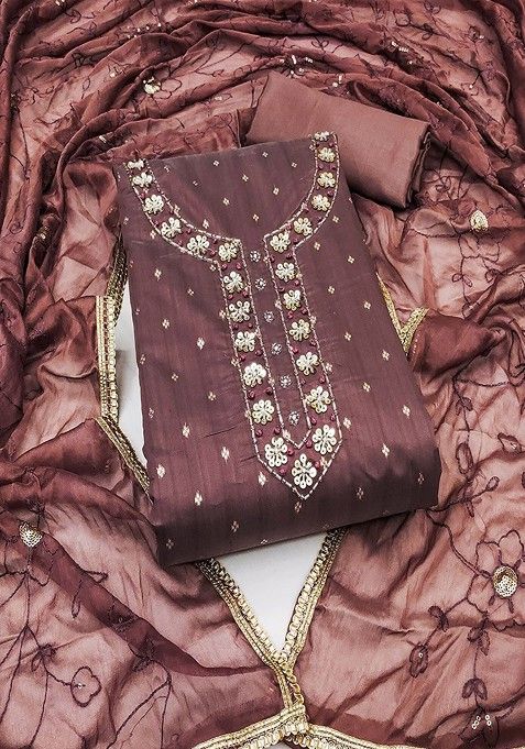 Brown Embroidered Cotton Kurta Set