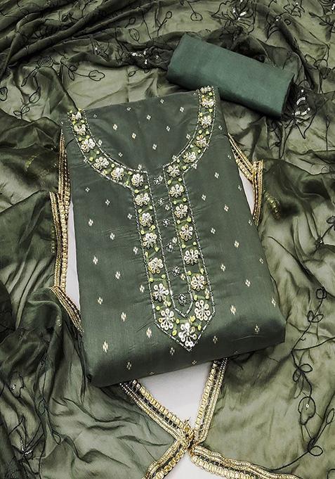 Green Embroidered Cotton Kurta Set