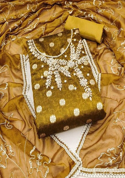 Mustard Yellow Embroidered Cotton Kurta Set