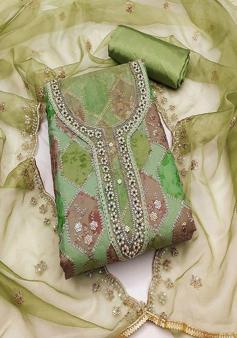 Green Embroidered Cotton Kurta Set