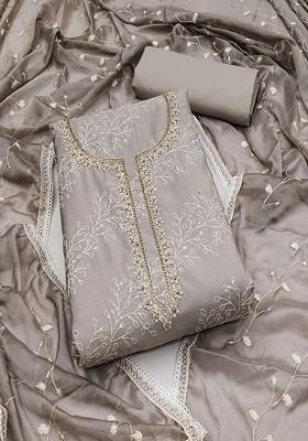 Grey Embroidered Cotton Kurta Set