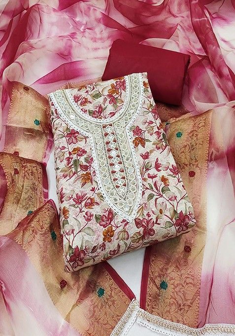 Pink Embroidered Cotton Kurta Set