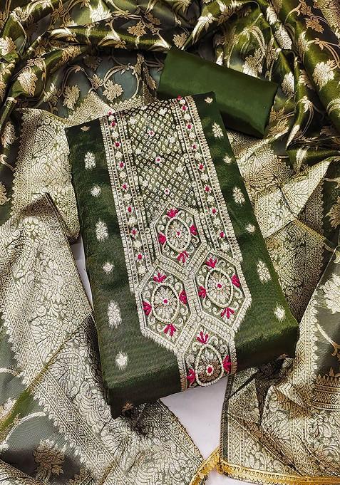 Green Embroidered Cotton Kurta Set