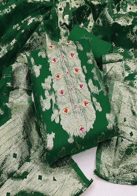 Green Embroidered Cotton Kurta Set