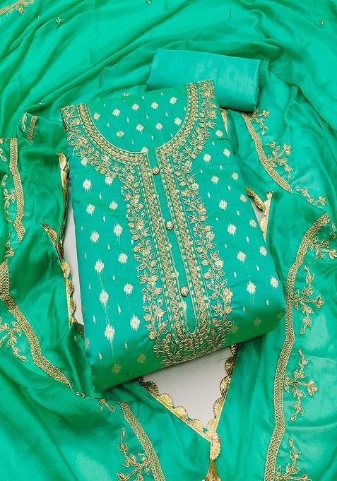 Green Embroidered Cotton Kurta Set