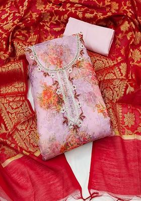 Lavender Embroidered Cotton Kurta Set