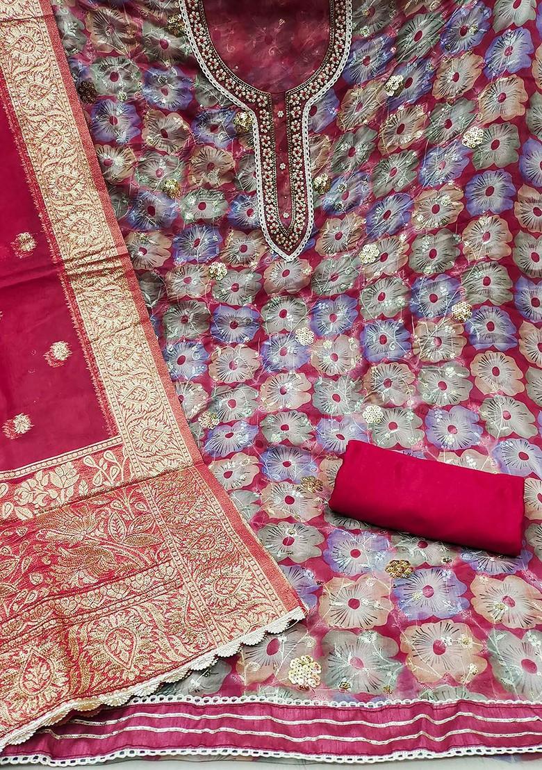 Red Embroidered Cotton Kurta Set