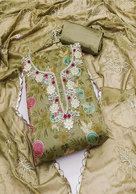 Green Embroidered Cotton Kurta Set