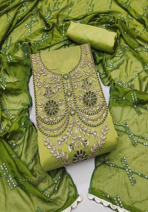 Green Embroidered Cotton Kurta Set