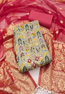 Grey Embroidered Cotton Kurta Set