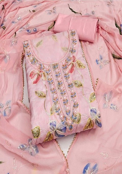 Pink Embroidered Cotton Kurta Set