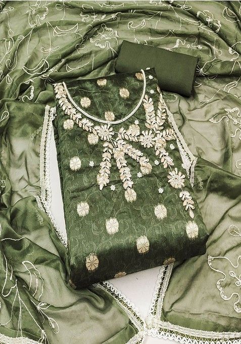 Green Embroidered Cotton Kurta Set