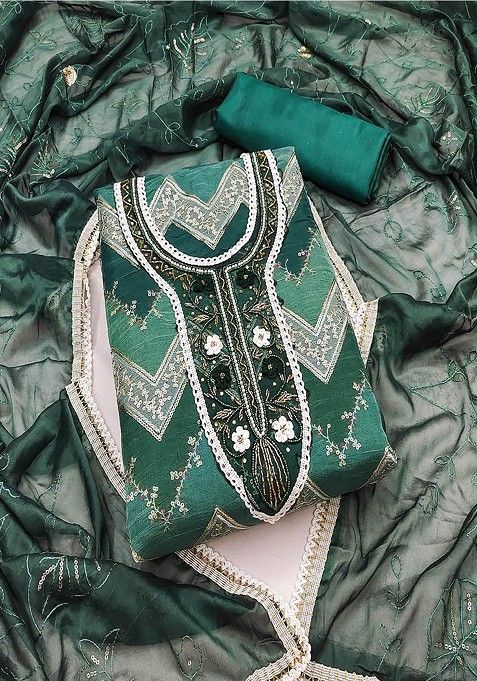 Green Embroidered Cotton Kurta Set