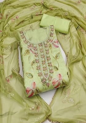 Green Embroidered Cotton Kurta Set