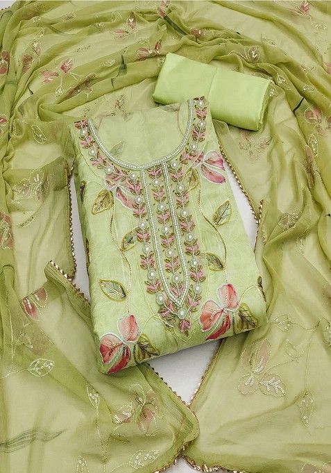 Green Embroidered Cotton Kurta Set