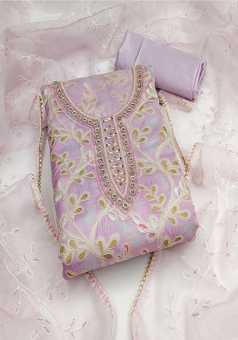 Lavender Embroidered Cotton Kurta Set