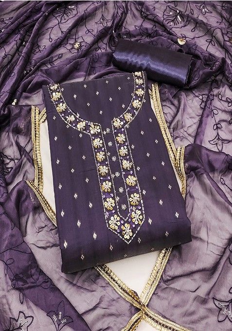 Purple Embroidered Cotton Kurta Set