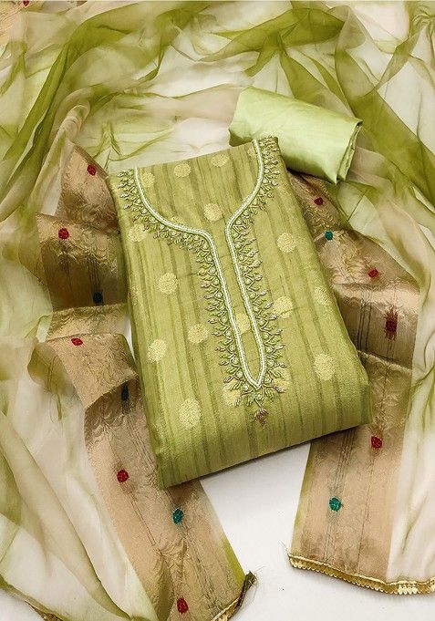 Green Embroidered Cotton Kurta Set