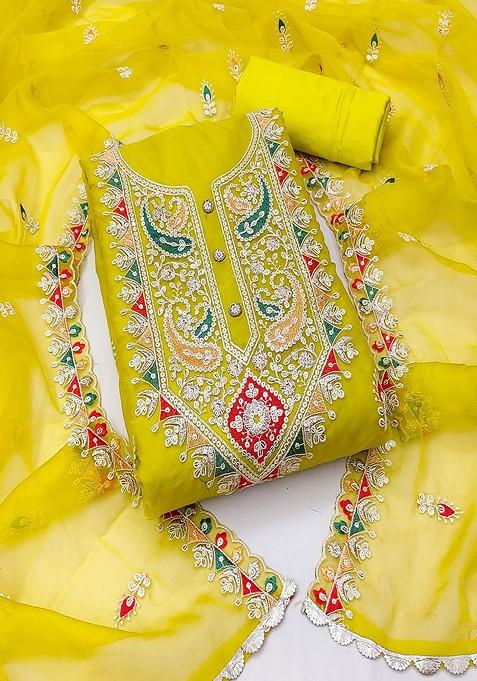 Yellow Sequin Embroidered Cotton Kurta Set