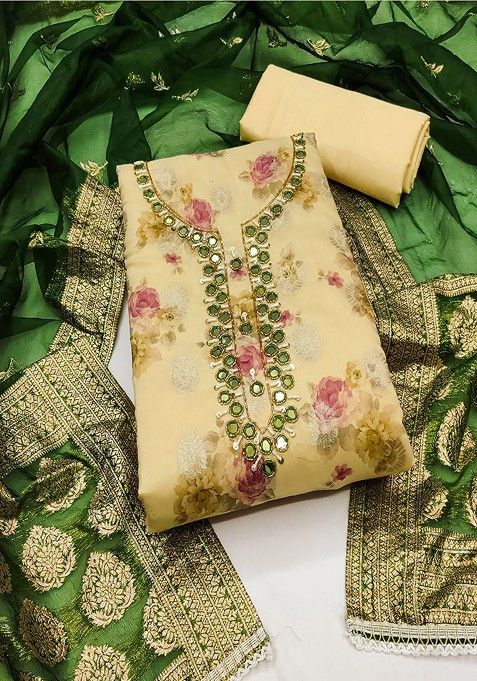 Yellow Floral Embroidered Cotton Kurta Set