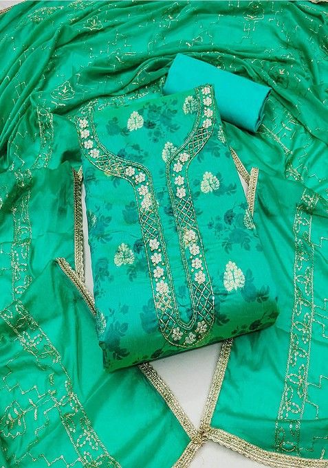 Green Embroidered Cotton Kurta Set