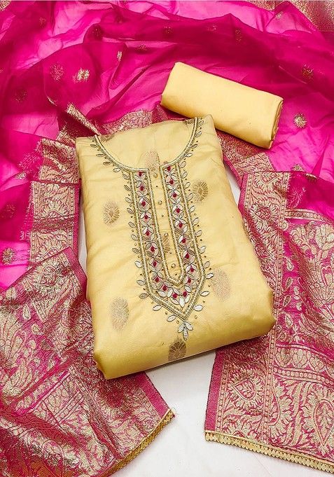 Yellow Embroidered Cotton Kurta Set