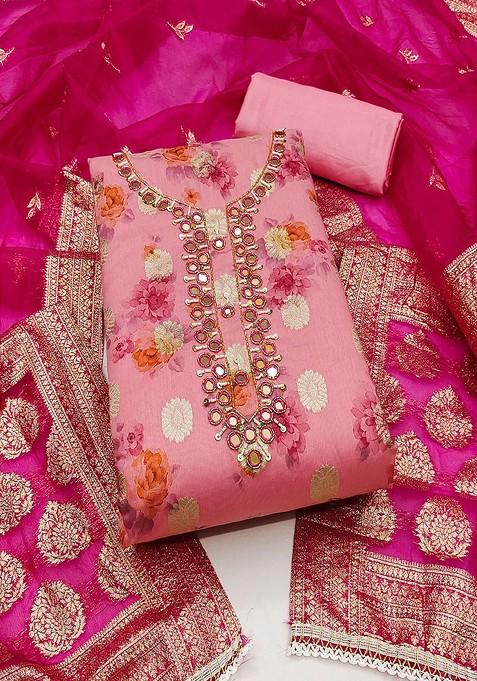 Pink Embroidered Cotton Kurta Set