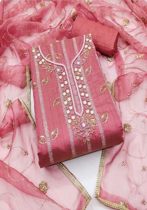 Pink Floral Embroidered Cotton Kurta Set