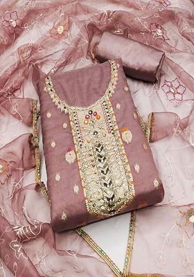 Brown Sequin Embroidered Cotton Kurta Set