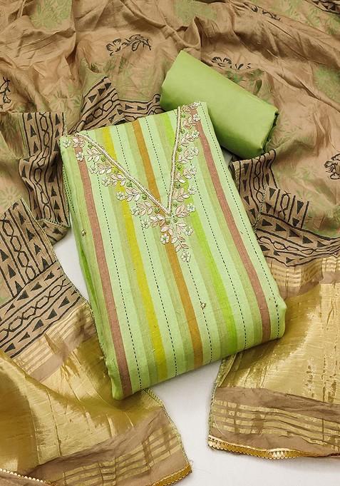 Green Embroidered Cotton Kurta Set