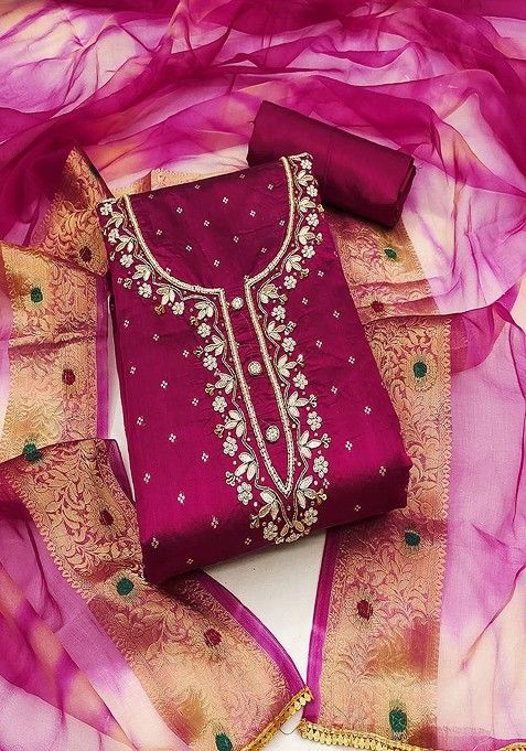 Magenta Woven Cotton Kurta Set