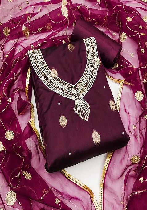 Magenta Floral Embroidered Cotton Kurta Set