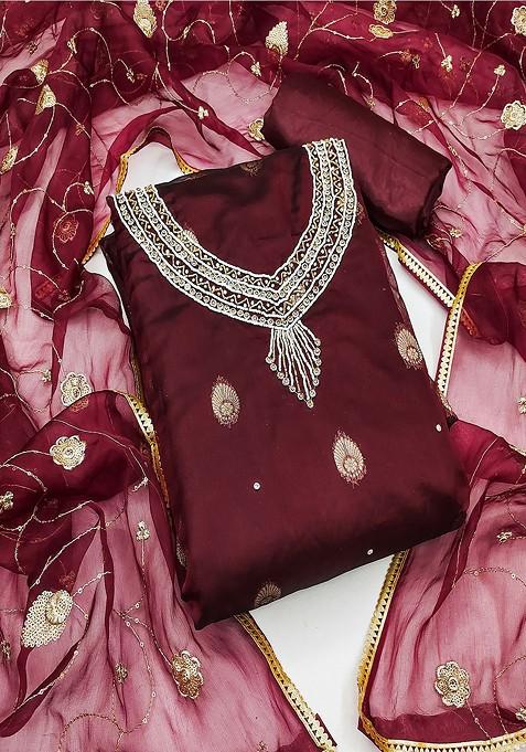 Maroon Floral Print Cotton Kurta Set