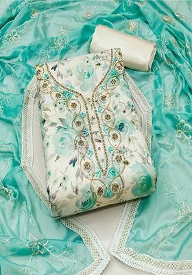 Turquoise Blue Floral Print Cotton Kurta Set