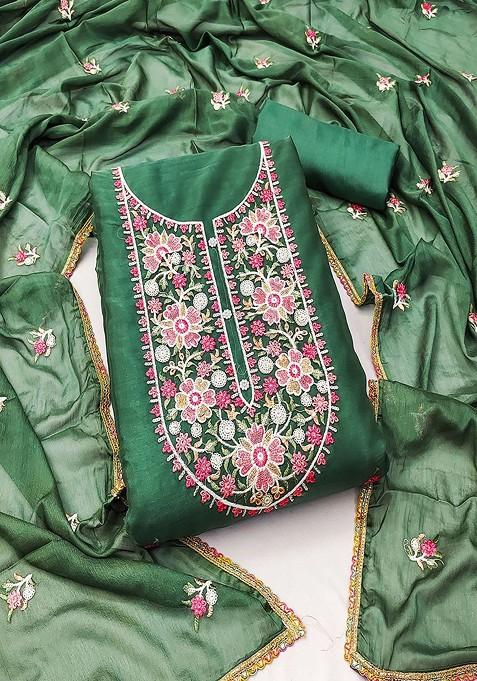 Green Embroidered Cotton Kurta Set