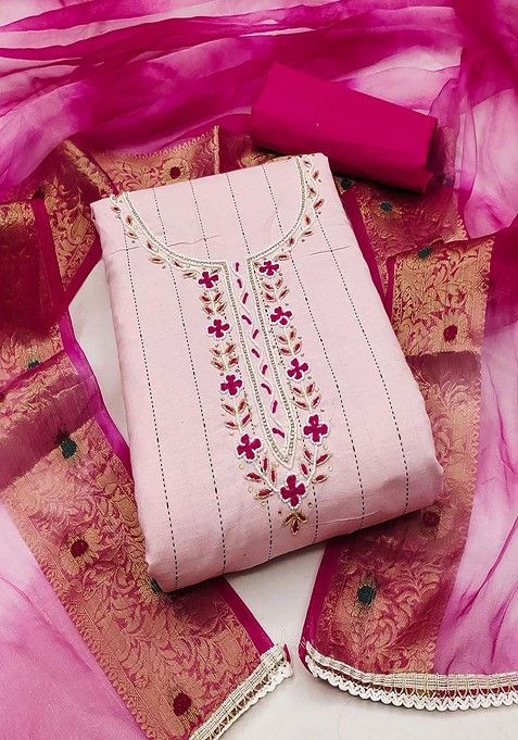 Pink Embroidered Cotton Kurta Set