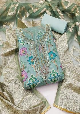 Teal Floral Print Cotton Kurta Set