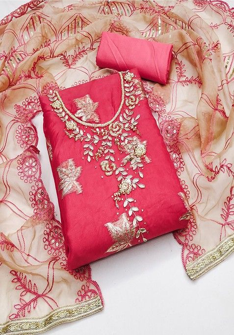 Pink Embroidered Cotton Kurta Set