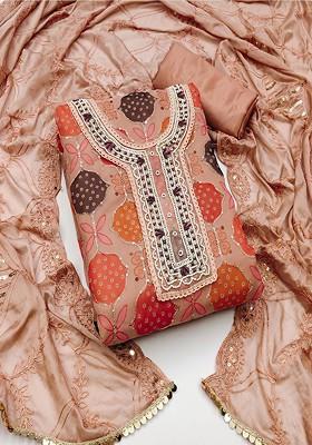 Beige Embroidered Cotton Kurta Set