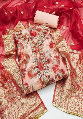 Peach Embroidered Cotton Kurta Set