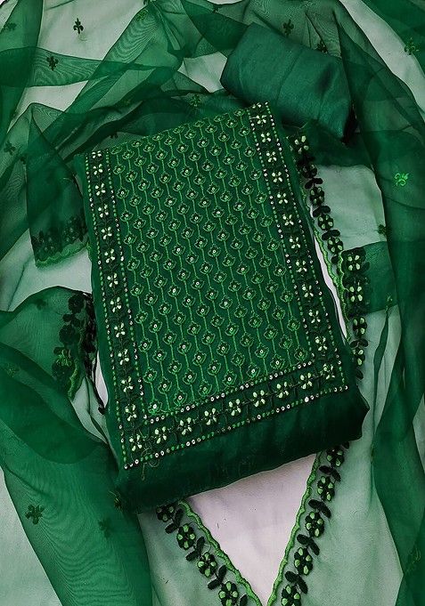 Green Embroidered Cotton Kurta Set